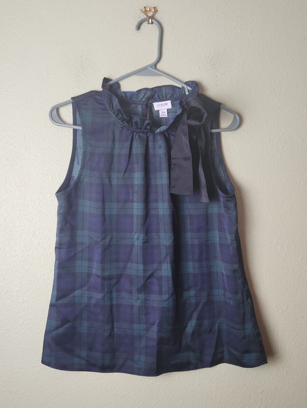 J. Crew Navy and Green Plaid Blouse Size XS